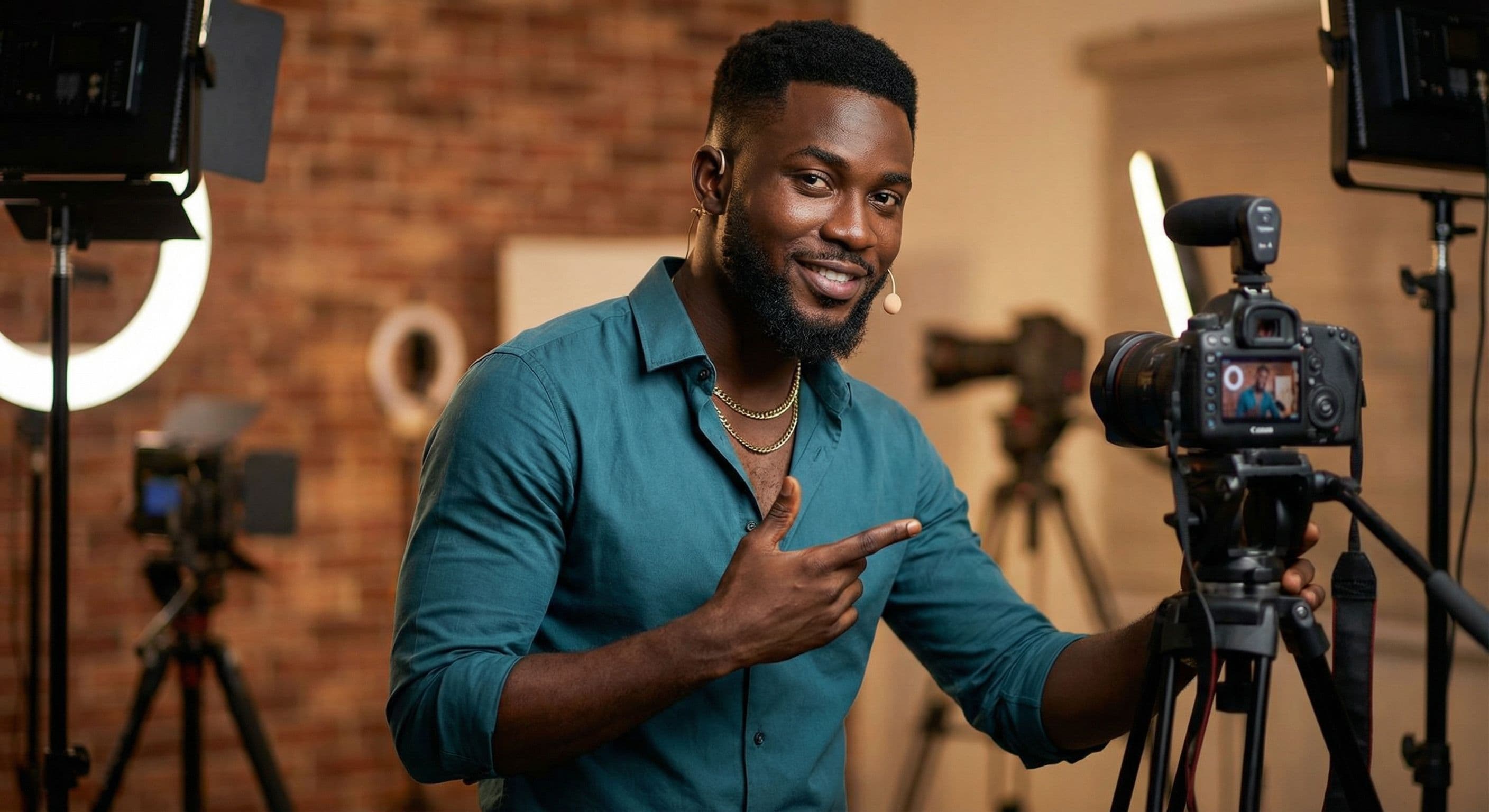 Content creator recording educational content